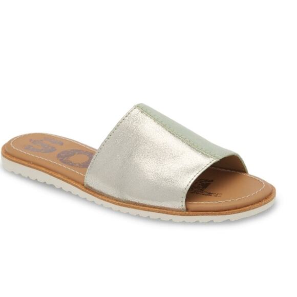 Sorel Women's Ella Block Slide Sandal Flats Suede Mint Green 8 - Picture 1 of 11